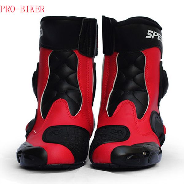 

men motorcycle boots pro-biker speed bikers moto racing leather shoes black/red/white a004