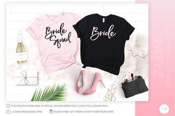 

paddy design bachelorette party bride squad bridesmaid t-shirt new fashion wedding letter print women tee plus size, White