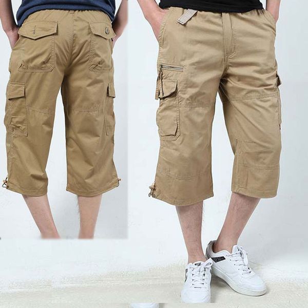 

outdoor shorts summer mens capri cotton baggy cargo short adults teenagers multi-pocket capris leisure sports trousers plus size, Brown;gray