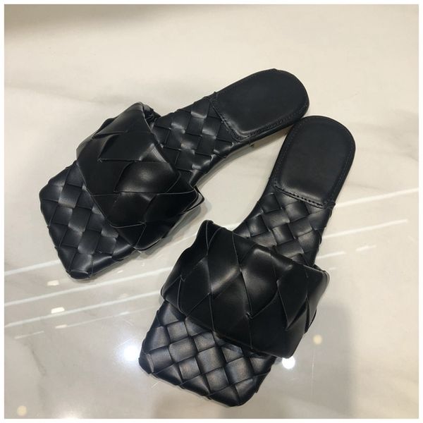 

slippers 2021 summer woven design slip on slides outdoor beach flat casual flip flops open toe slide sandal, Black