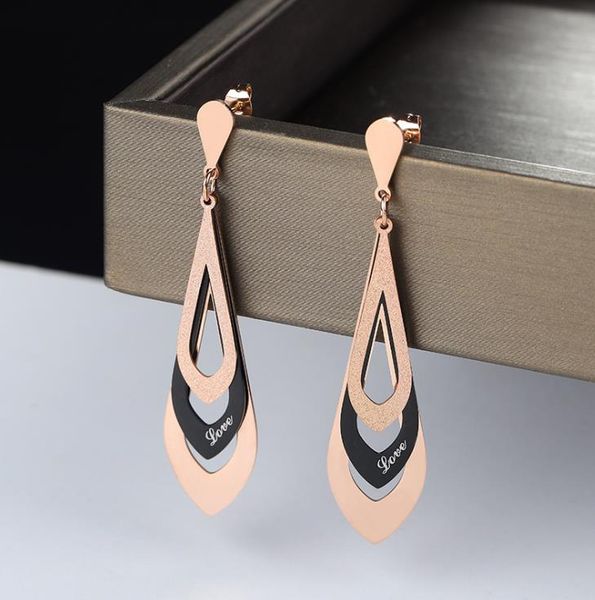 

три слоя золото черный полые капли воды серьги титана стали серьги, Golden;silver