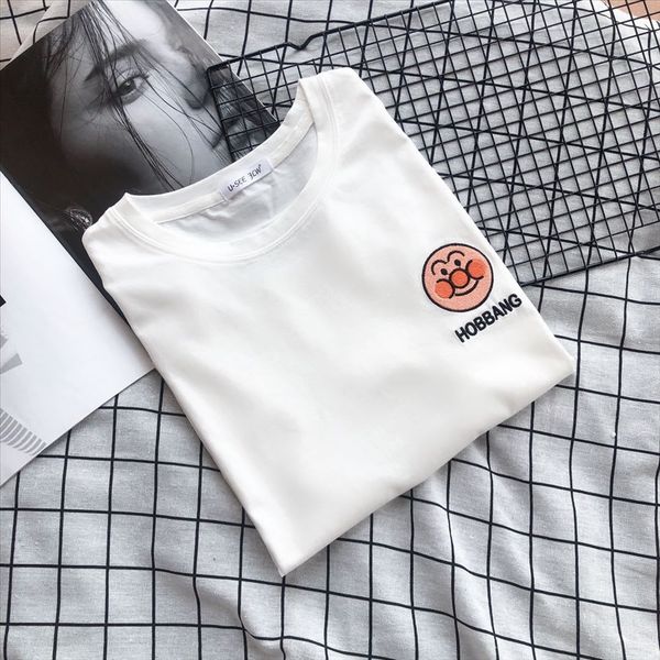 

2020 white hipster t-shirt embroidery cartoon embroidery short sleeve round collar student t-shirt female fashion z357