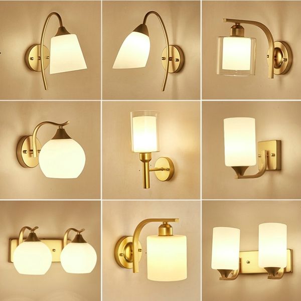 

modern golden led wall lamp bedroom glass lampshade wall light bedside sconce lamps corridor stairs aisle decoration lighting