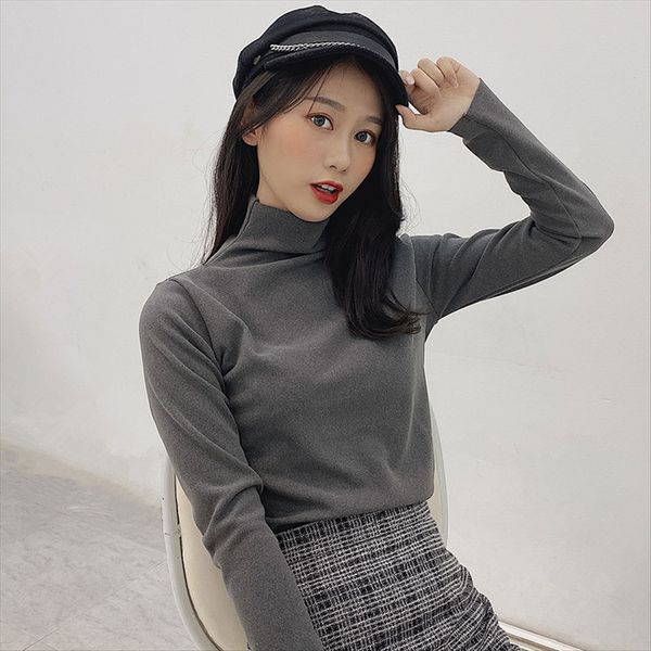 

winter constant temperature heating base shirt velvet under medium high collar thermal underwear women wear long sleeve inside and o, White