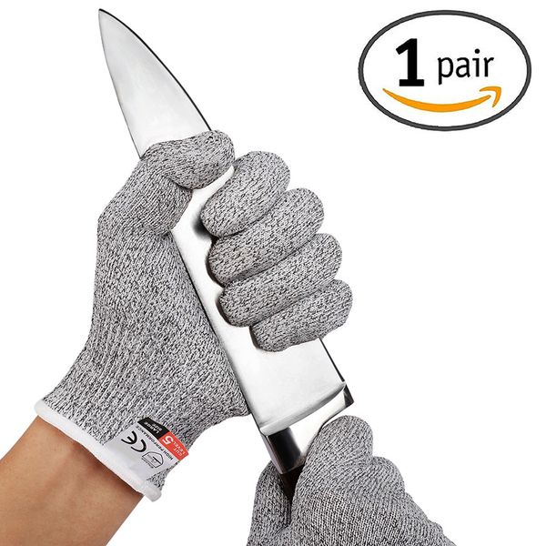 

1pair anti-cut gloves kitchen butcher cut-resistant protective wearable anti-glass scratches wire anti-cutting safety gloves, Blue;gray