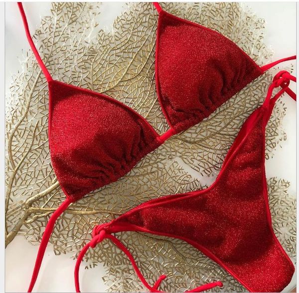 

pure color tied bikini 2019 european and american women's split swimsuit bright swimsuit beach