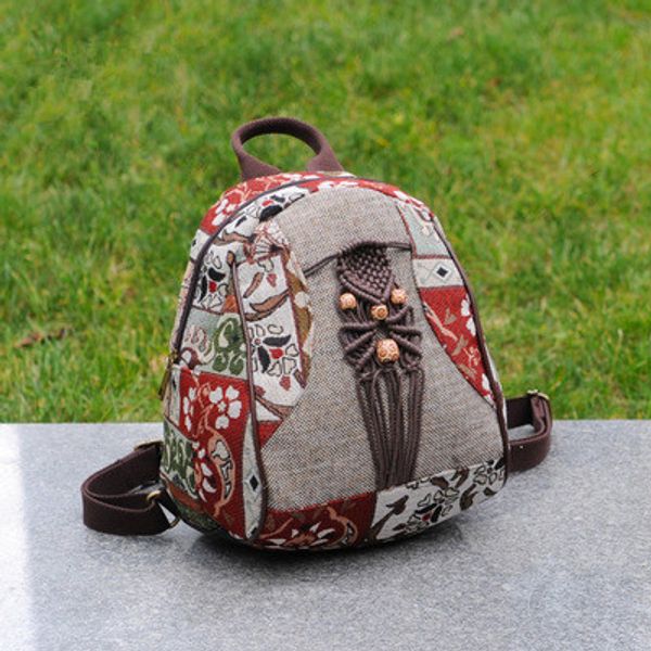 

fashion string appliques small traveller backpacksnational printed women casual backracks all-match vintage canvas backruck
