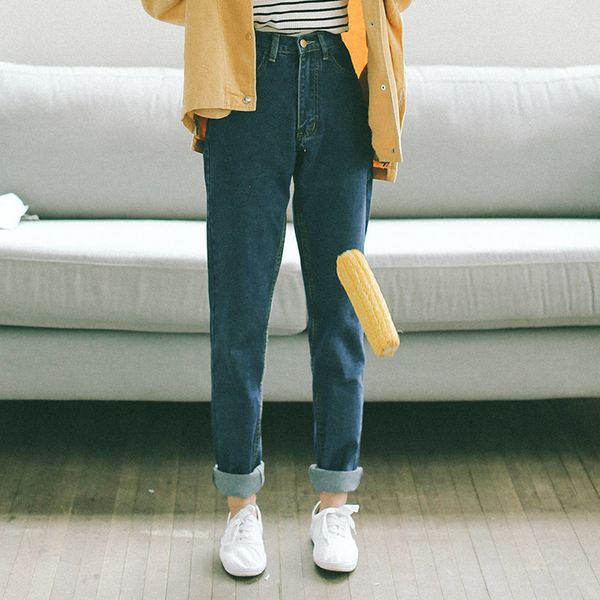 

classic blue boyfriend jeans women vintage denim pants