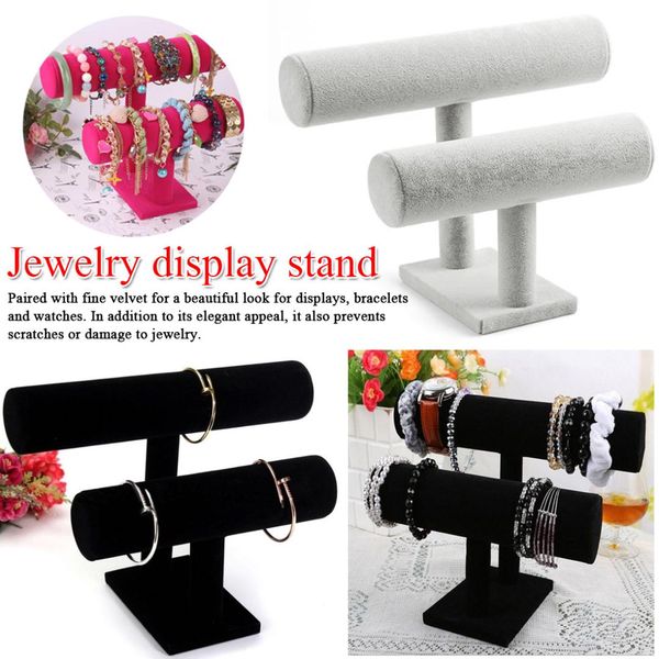 

1pcs vintage pu leather / velvet bracelet chain watch t-bar rack jewelry organizer hard display stand holder, Pink;blue