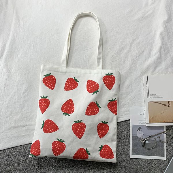 

women student shoulder bag strawberry printing canvas zipper for mobile phone travel o66