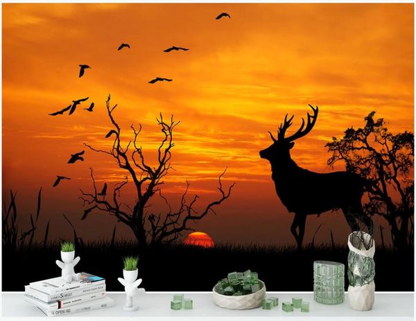 

wdbh custom p 3d wallpaper beautiful sunset deer flying bird grassland living room home decor 3d wall murals wallpaper for walls 3 d