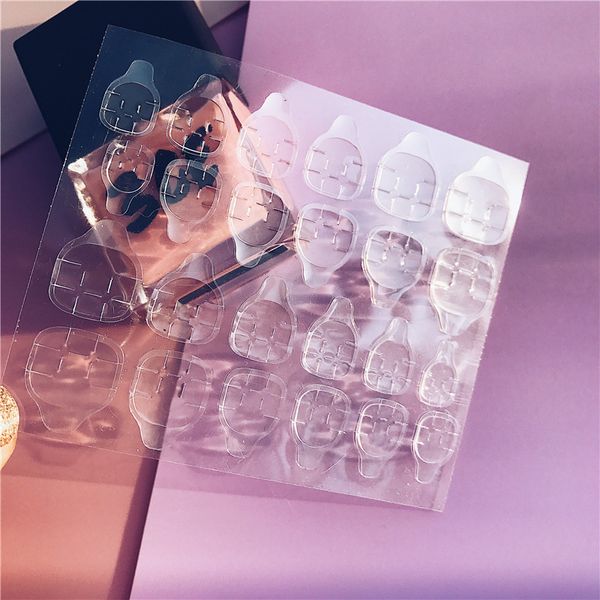 

24pcs/20pcs/12pcs nail adhesive faux ongles transparent double sided adhesive tapes stickers fingernail art false nail tips, Red;gold