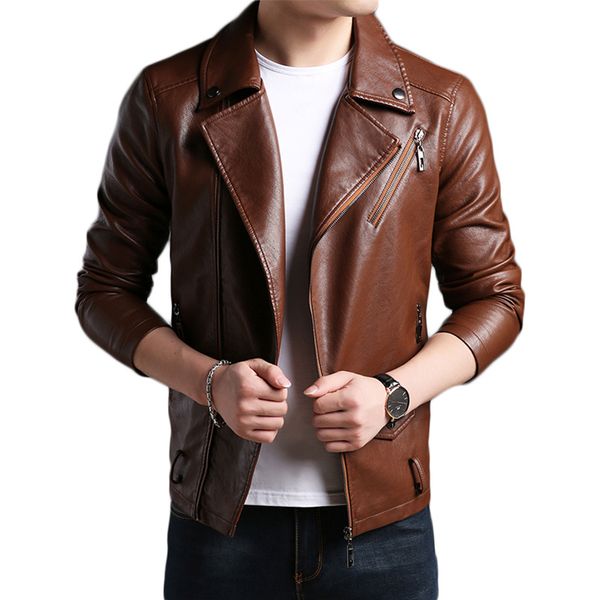 

2018 new fashion brand winter leather jacket men motorcycle leather jacket men turndown collar mens and coats, Black;brown