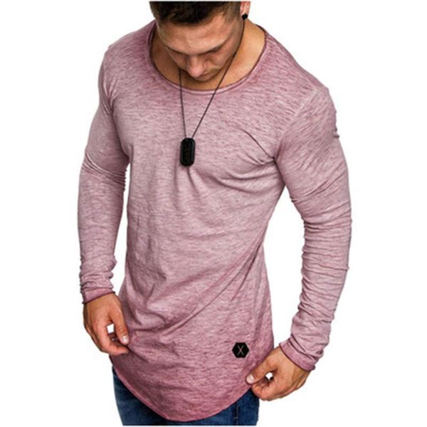 

designer men splice tshirt long sleeve summer new slim thin round neck skinny solid color fashion trend man sports bottoming shirt clothing, Black