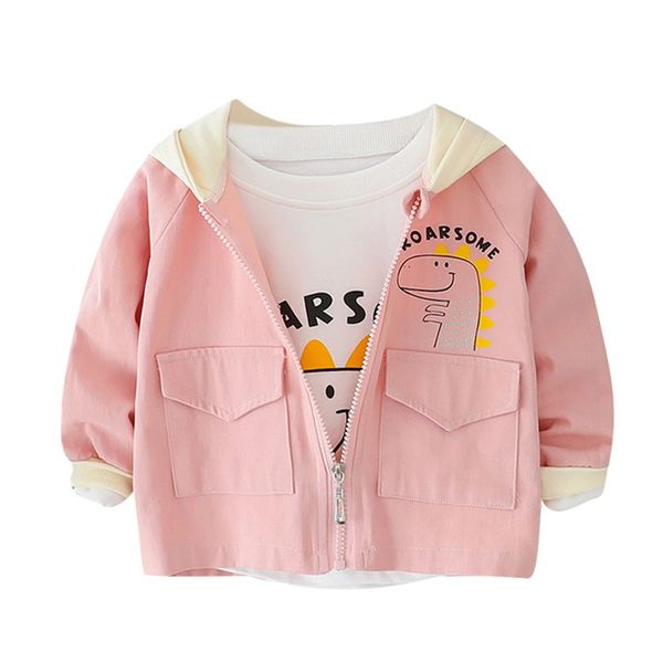 

spring autumn girls jacket coat children jacket baby clothes cartoon dinosaur pattern hooded outwear kids coats clothing, Blue;gray