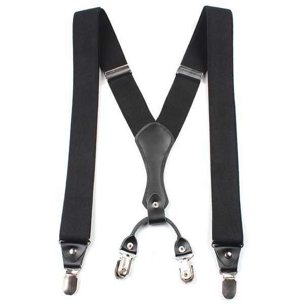 

3.5 width fashion larger men suspenders 4 clips adjustable elastic y-back braces for male pants clothing accessories 120cm, Black;white