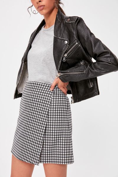 

trendyol black gingham knitted skirt twoaw20et0278