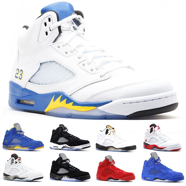 

5s men designer basketball shoes 5 bred laney blue red suede white cement og metallic black oreo trainer sports sneaker size 8-13
