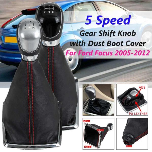 

car 5 / 6 speed gear shift knob with dust cover abs and leather for focus / focus 2 2 2005 - 2011 black sliver styling