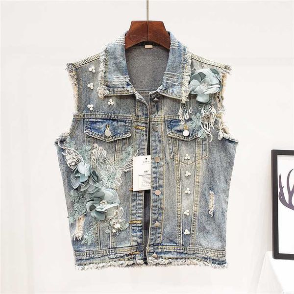 

лето бисероплетение вышивка цветы жилет женщины джинсовый жилет vintage изношенные рукавов пальто куртки женский тонкий короткие джинсы жиле, Black;white