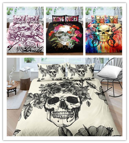 

skull bedding set skull duvet cover flowers printing new style fashion gothic home textiles bed sets 2/3 piece suits