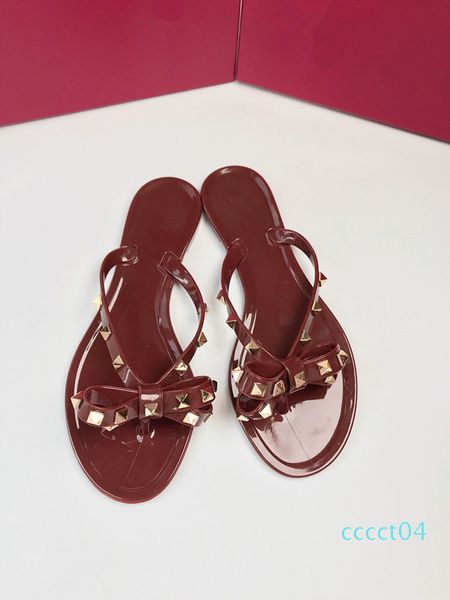 

new summer women flip flops slippers flat sandals bow rivet fashion pvc crystal beach shoes ct04, Black