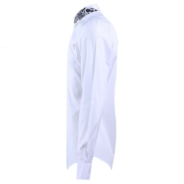 

harajuku white printing casual shirts men dress fashion slim fit shirt square collar long sleeve office shirt camisa masculina, White;black