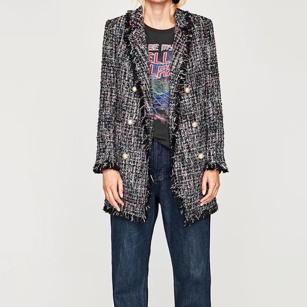 

casual women autumn long blazer coat ladies long sleeve tassel blazer overcoat office lady ol pearl decor winter jacket, White;black