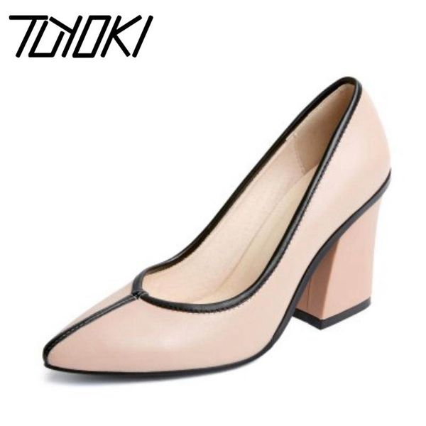 

tuyoki 4 color women pumps real leather square heels spring party shoes women pointed toe office lady footwear size 32-42, Black
