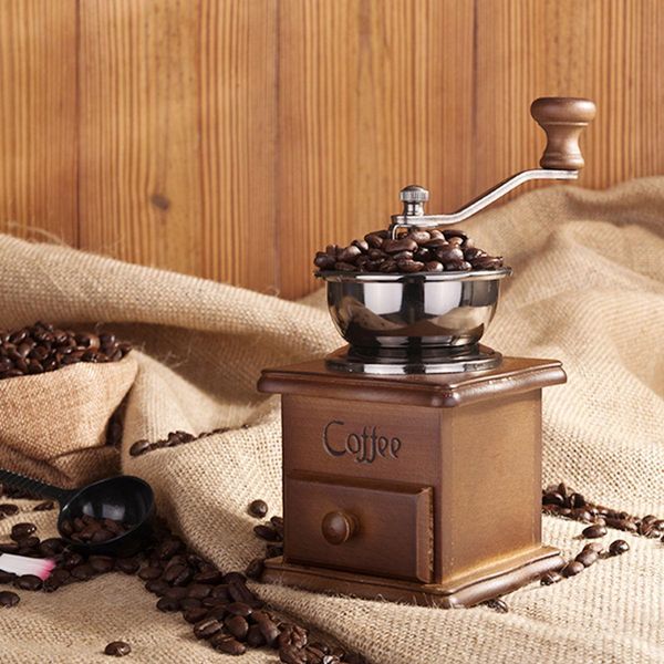 Classical manual de madeira moedor de café de aço inoxidável Retro Coffee Spice Mini Burr moinho com alta qualidade 5pcs Millstone cerâmicos