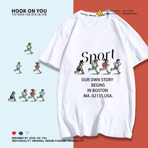 

man t shirt run motion cartoon printing clothes concise joker leisure time trend short sleeve jacket, Gray