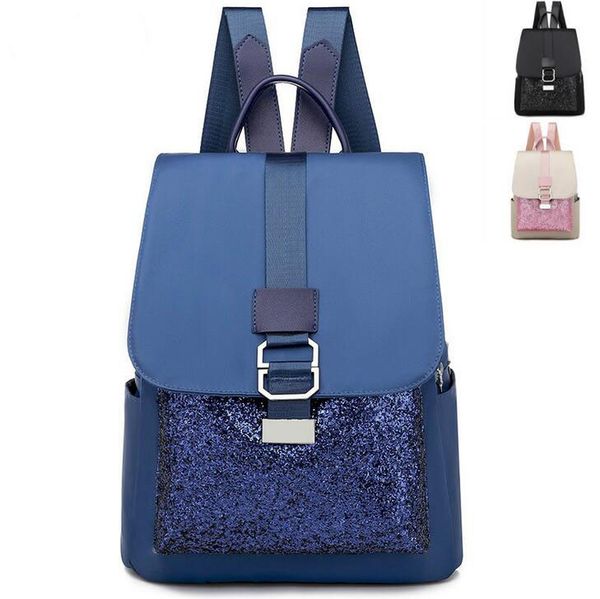 

women's solid color oxford glitter backpack ladies fashion school style sequins travel satchel schoolbag bag