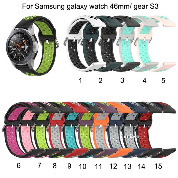 Silikon Bilek Bandı Kayışı Samsung Galaxy İzle için 46mm Samsung Dişli S3 Akıllı İzle Iki Renkli Nefes Fabrika Anlaşması