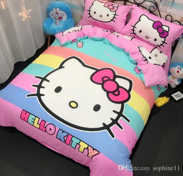 Hello Kitty Bedding Set Children Cotton Bed Sheets Cute Hello Kitty Duvet Cover Bed Sheet Pillowcase Blue Duvet Cover Queen White Bedding Sets Queen