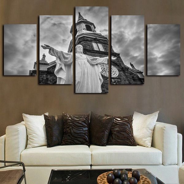 

5 piece canvas wall art oil paintings giclee art print christ jesus church christianity poster artwork for bedroom living room home decor