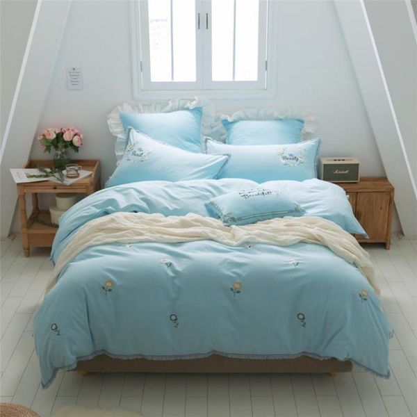 

white blue 100% cotton kids girls bedding set twin  king size duvet cover bed sheet/linen set pillowcase gifts