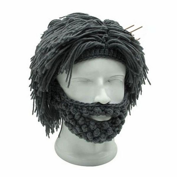

wig beard hats mad scientist caveman handmade knit warm winter caps men women halloween gifts funny beanies party supplies