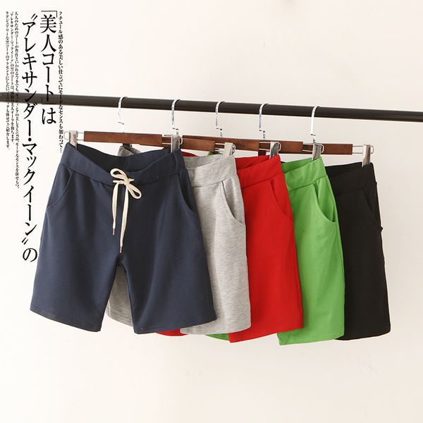 

2020 new women's short pant summer cotton breathable beach pants fashion drawstring short pant for female solid color, White;black