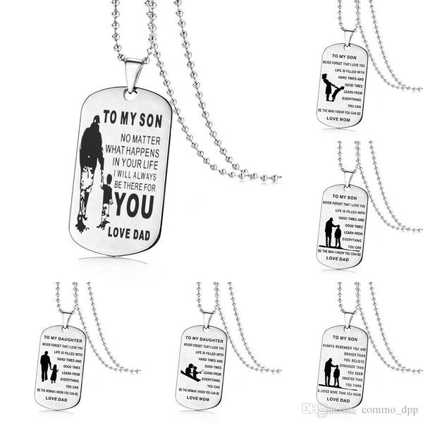 

stainless steel to my son to my daughter necklaces for boys girls inspirational letter dog tag pendant beads chains dad mom jewelry gift, Silver
