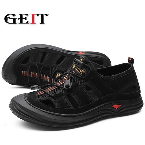 

men genuine leather beach&outdoor sandals lightweight breathable hiking sandals men anti-collision toe causal shoes size 38-45