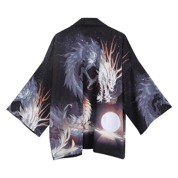 

japanese kimono men bathrobe print dragon sleepwear big size man long sleeve summer robe 2019 fashion asian harajuku clothes, Black;brown