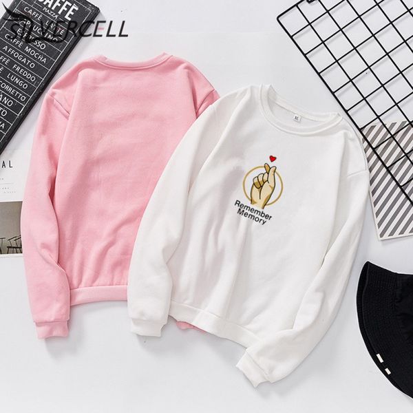 

new autumn women casual pullovers plus velvet loose round neck sweatshirt funny print couples 2019, Black
