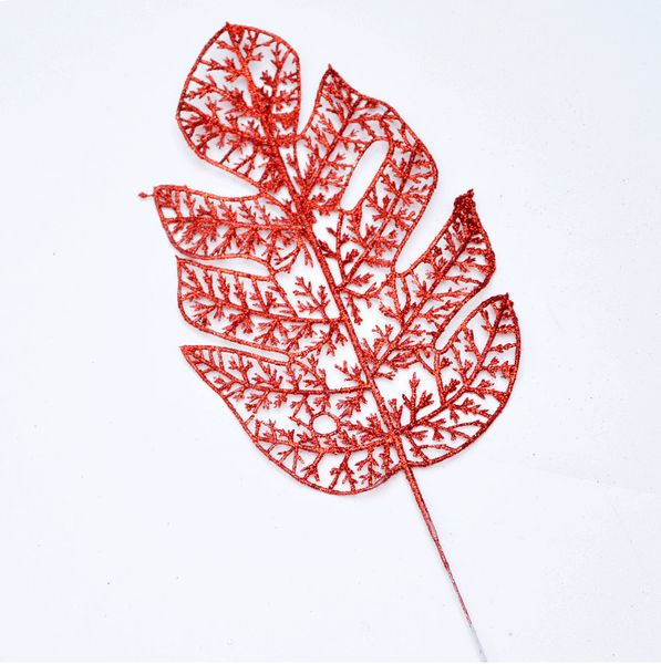 

42cm for christmas decoration artificial plastic monstera leaf xmas leaves gold dust powder silver red