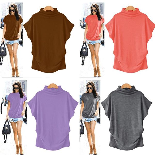 

high street turtleneck plain women t-shirts elegant short sleeve stylish 2020 new tees camiseta mujer manga corta #30, White