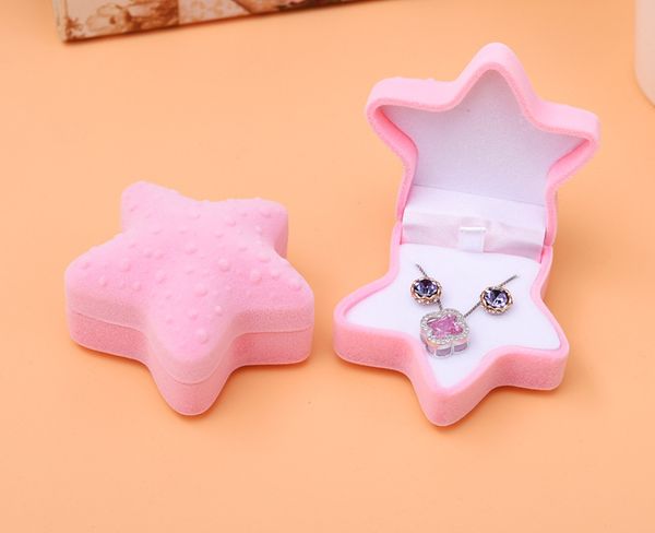 

[ddisplay]pink velvet starfish ring jewelry box glamour personalized necklace standing holder blue sea star earring studs jewelry case, Black;white