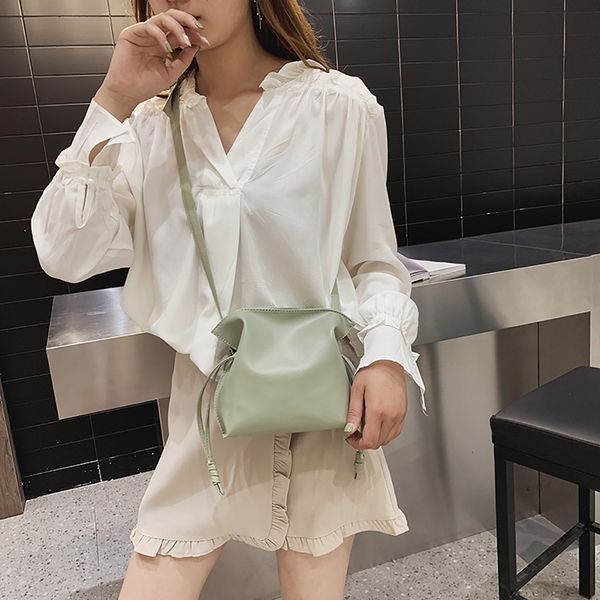 

muqgew women's bag joker fashion cross body slung leather drawstring lace up solid bucket simple messenger bags bolsa feminina
