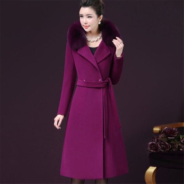 

women's wool & blends high-end woolen coat female long 2021 -selling autumn and winter clothing mitation fur collar fashion, Black