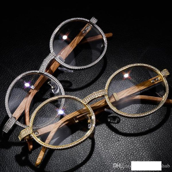 

hip hop retro iced out cz stone metal wood glasses frame bling glasses for men women jewelry new, White;black