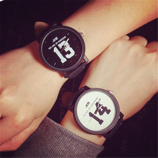 

harajuku couple watch black&white large dial design lovers watches lifetime women's watches men clock reloj pareja sevgili saati, Slivery;brown