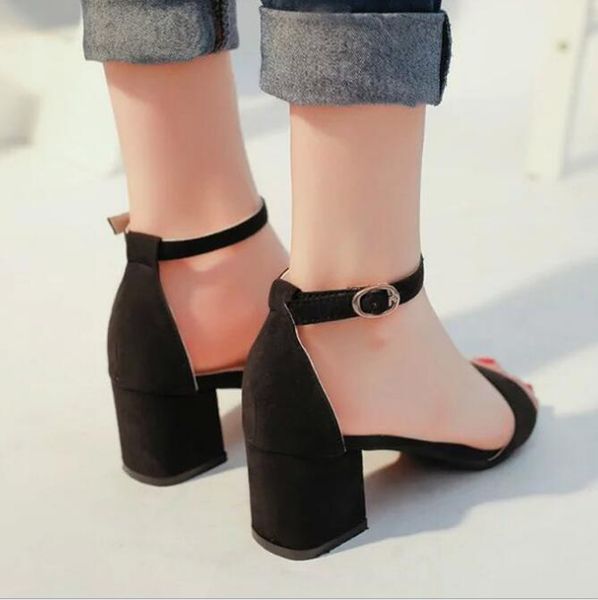 

new summer women gladiator buckle strap cover heel fashion chunky ladies sandals ankle strap footwear pumps dress shoes jl997, Black